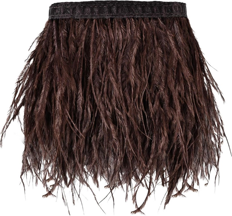 whitefeather 2 Yards 4-6inch Dyed Ostrich Feathers Trim Fringe for DIY Dress Sewing Crafts Ostrich Feathers Costumes Decoration (Coffee) - Image 1